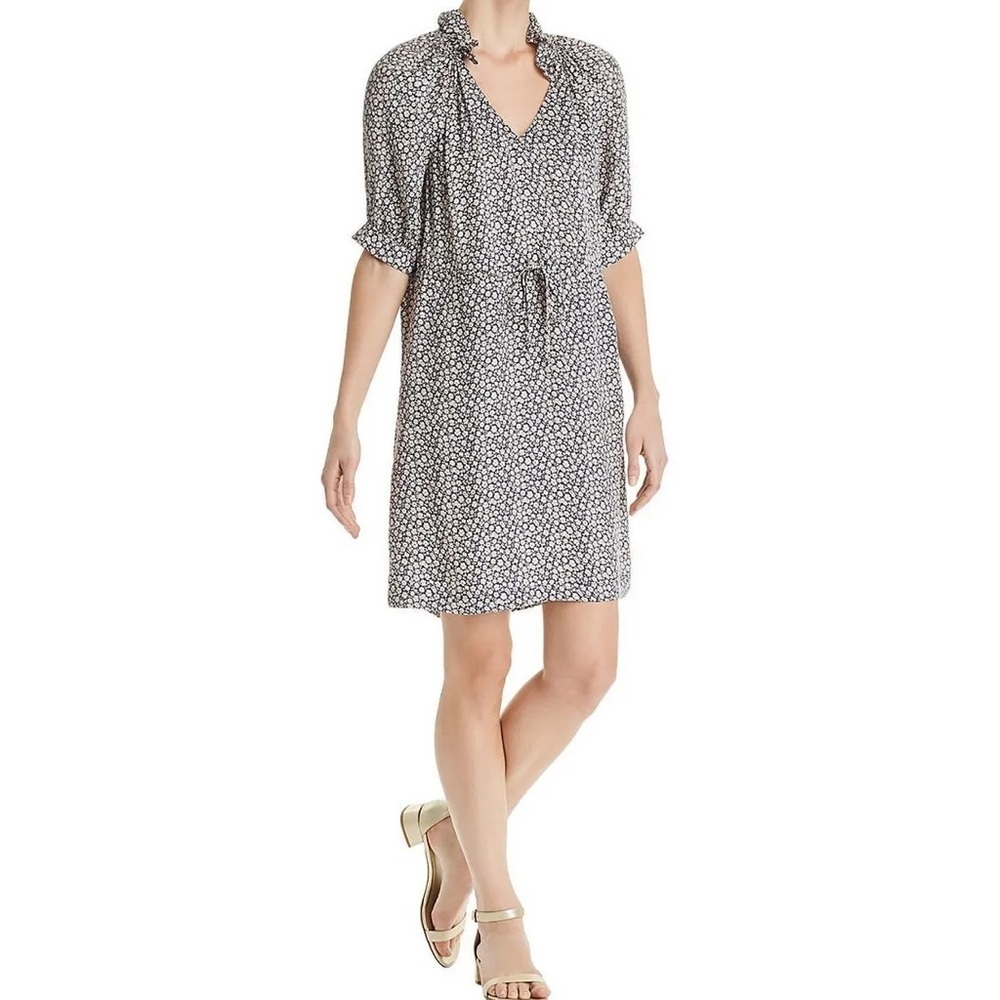 Rebecca Taylor Lauren silk floral jacquard drawstring waist shift dress 10